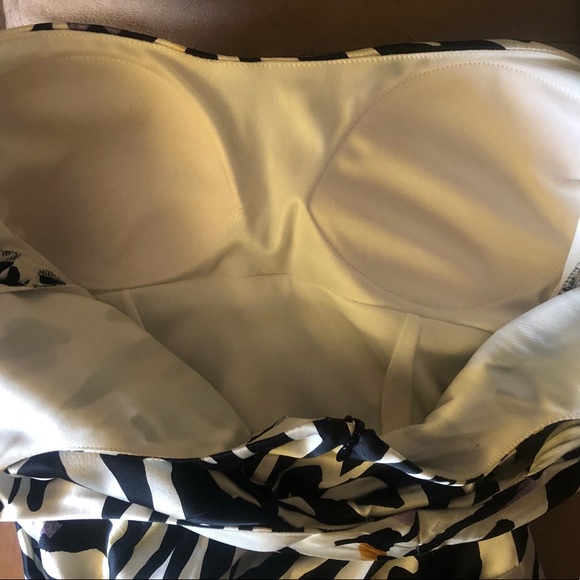 Cache SILK MIDI DRESS CAP SLEEVES BODYCON FIT PADDED BRA SEXY ZEBRA STRIPE SZ 2 - Picture 13 of 16